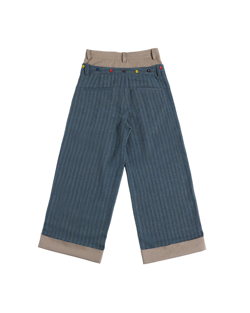 LNM Double-Waistband Striped Wide-Leg Pants Blue