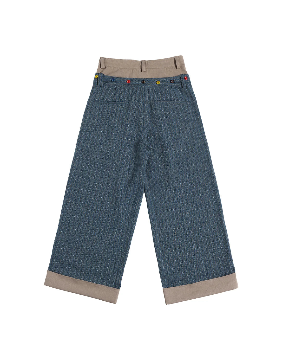 LNM Double-Waistband Striped Wide-Leg Pants Blue