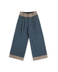 LNM Double-Waistband Striped Wide-Leg Pants Blue