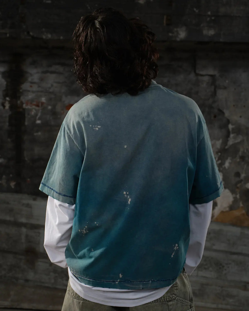 LNM “Pauvre garçon déprimé” Distressed Paint-Splatter Graphic T-Shirt Blue