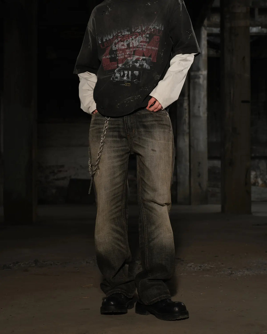 LNM Washed Black Straight-Leg Jeans
