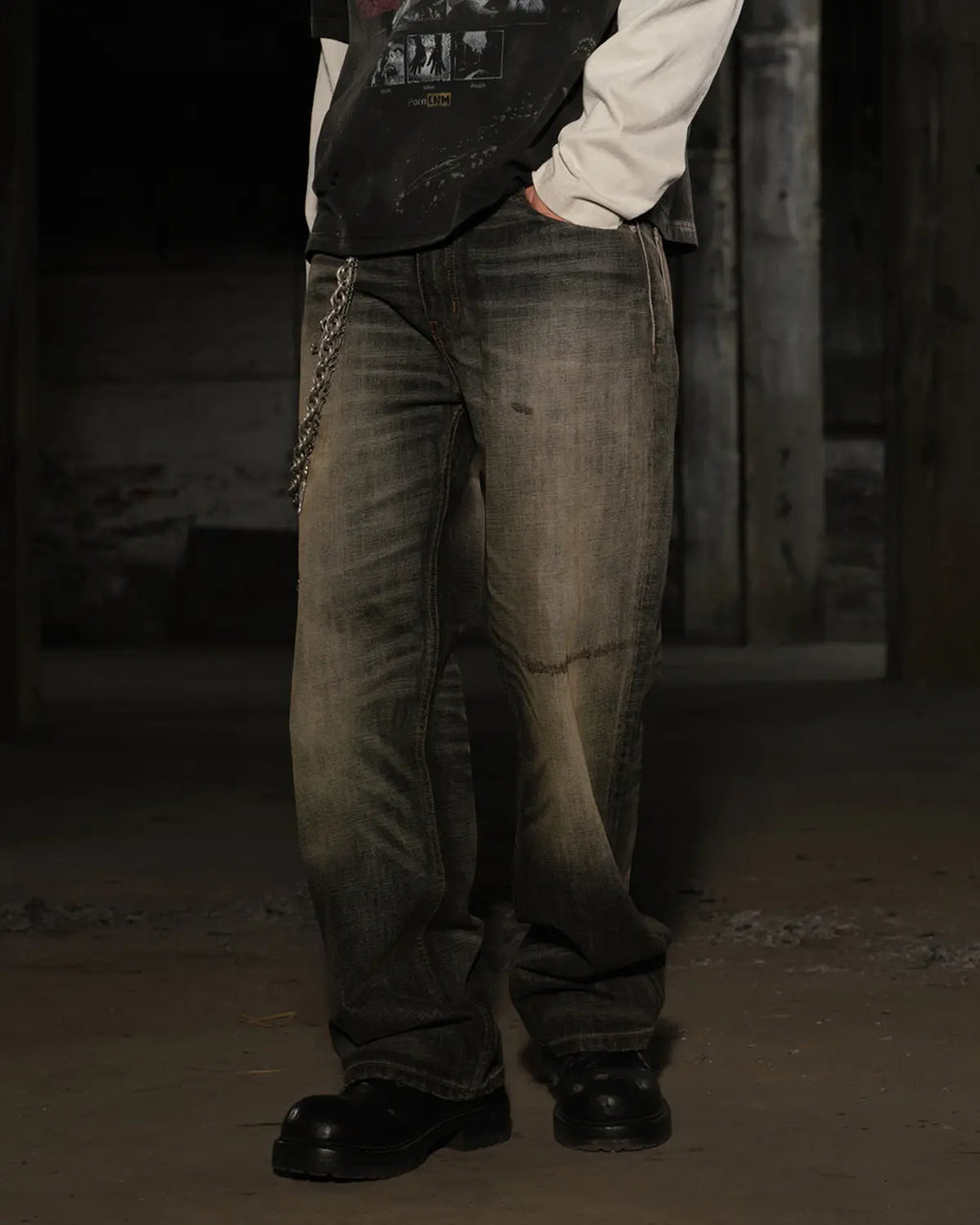 LNM Washed Black Straight-Leg Jeans