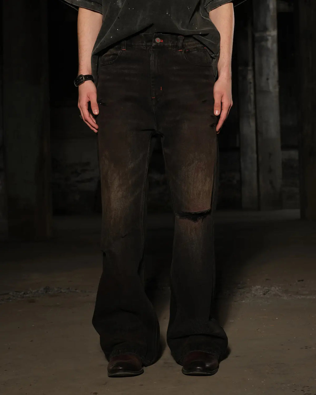 LNM Black Distressed Blood-Stained Denim Jeans