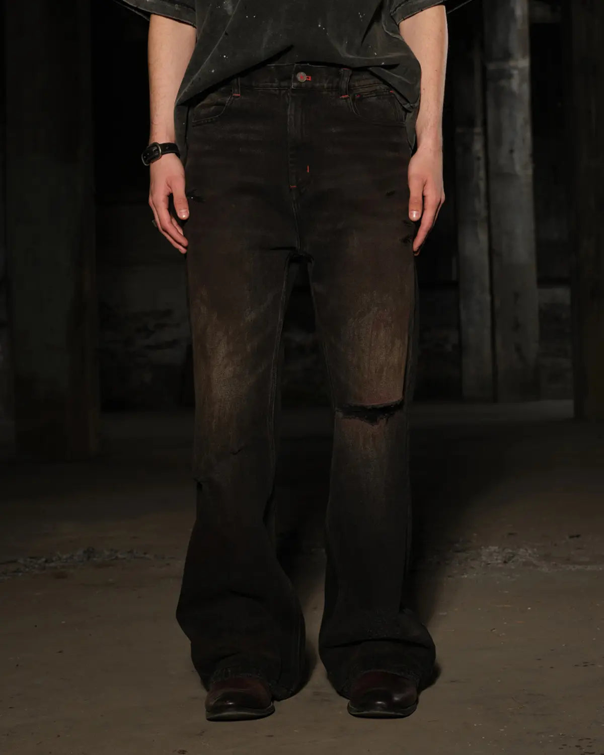 LNM Black Distressed Blood-Stained Denim Jeans