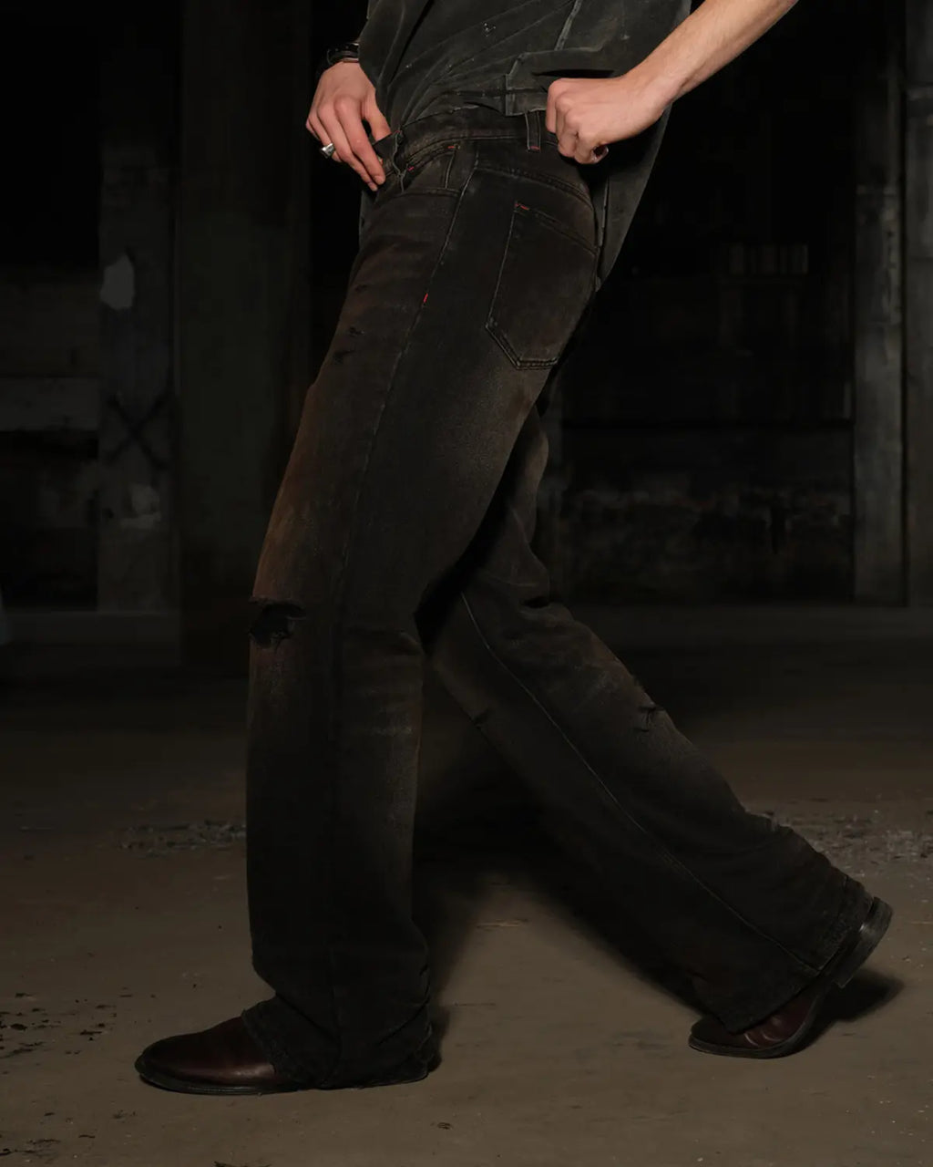 LNM Black Distressed Blood-Stained Denim Jeans