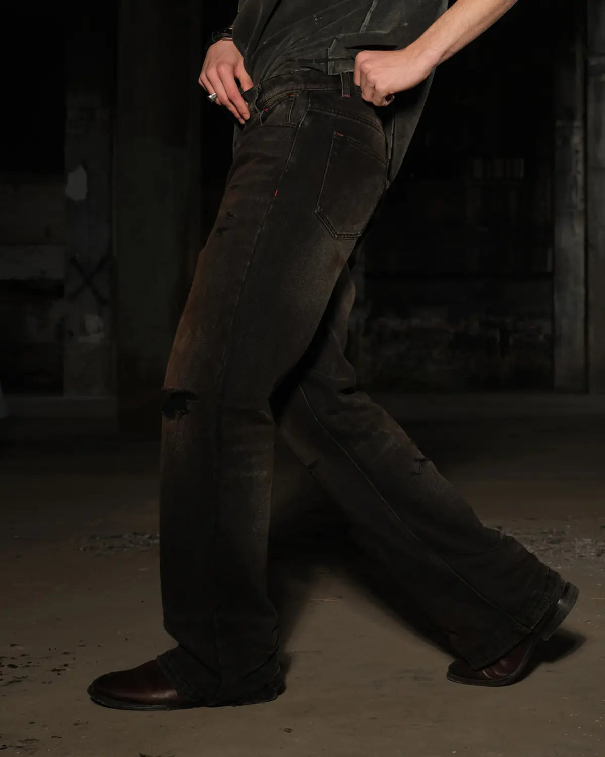 LNM Black Distressed Blood-Stained Denim Jeans