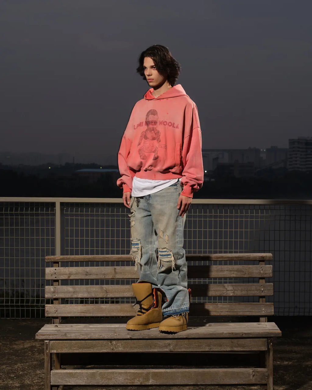 LNM Art Chantry-Inspired Distressed Graphic Hoodie
