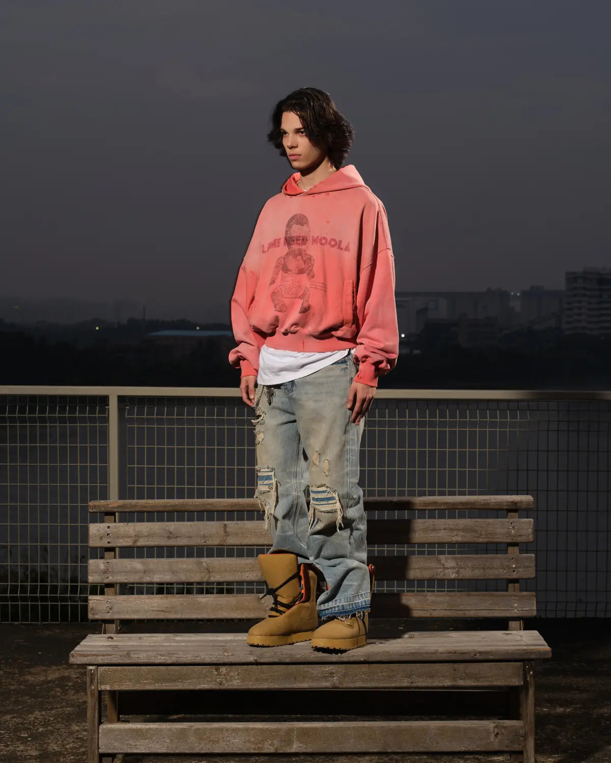 LNM Art Chantry-Inspired Distressed Graphic Hoodie