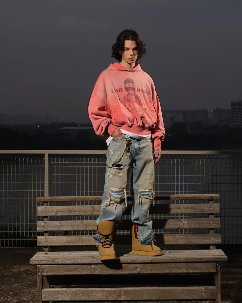 LNM Art Chantry-Inspired Distressed Graphic Hoodie