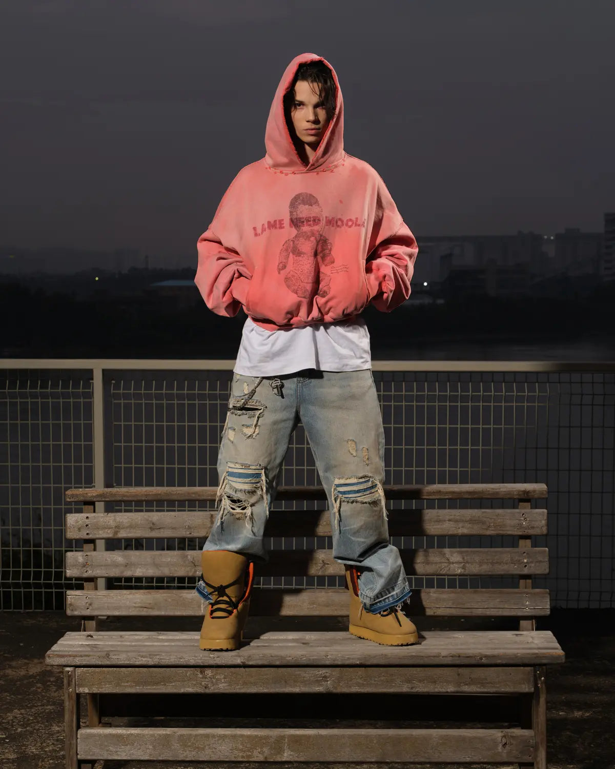 LNM Art Chantry-Inspired Distressed Graphic Hoodie