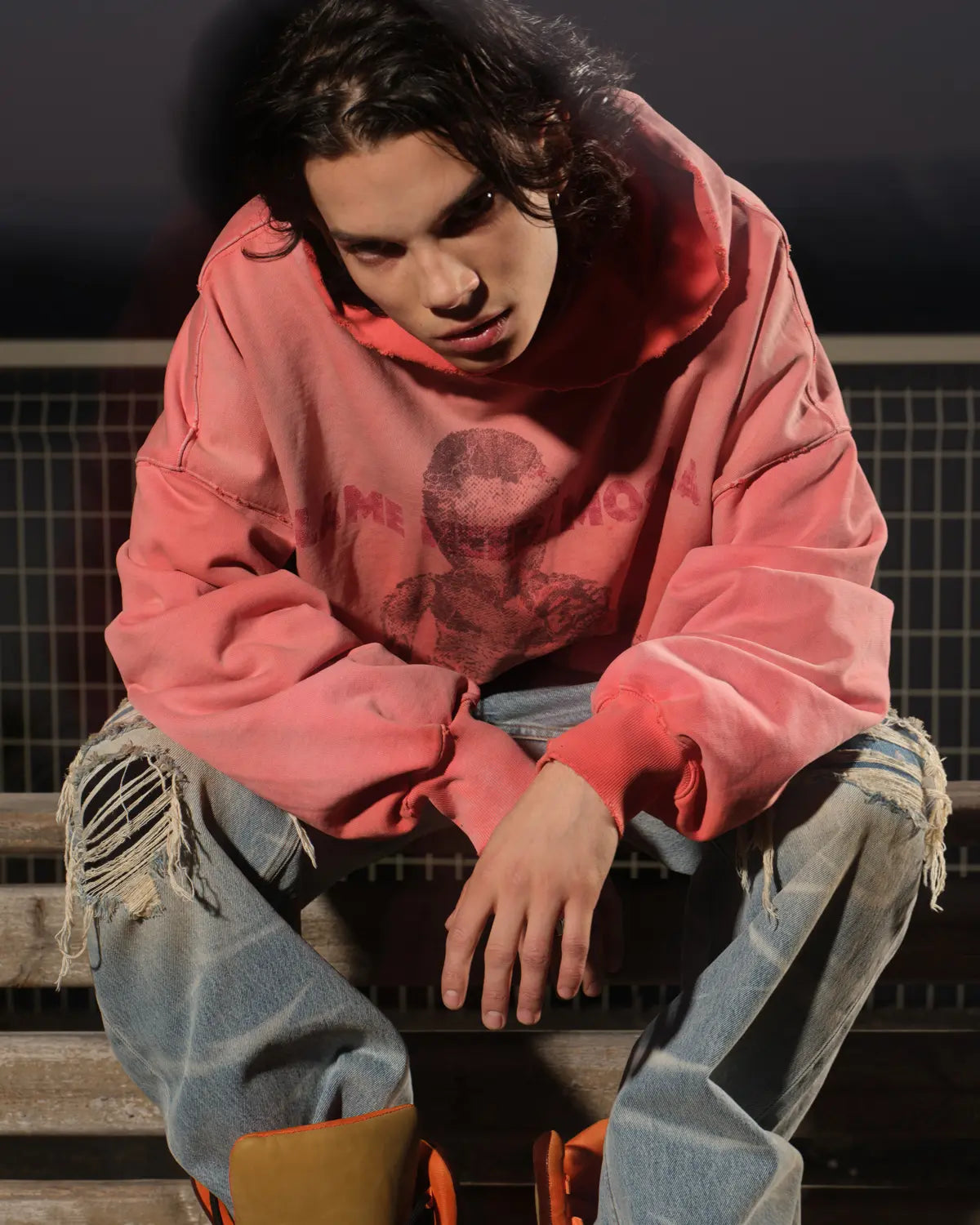 LNM Art Chantry-Inspired Distressed Graphic Hoodie