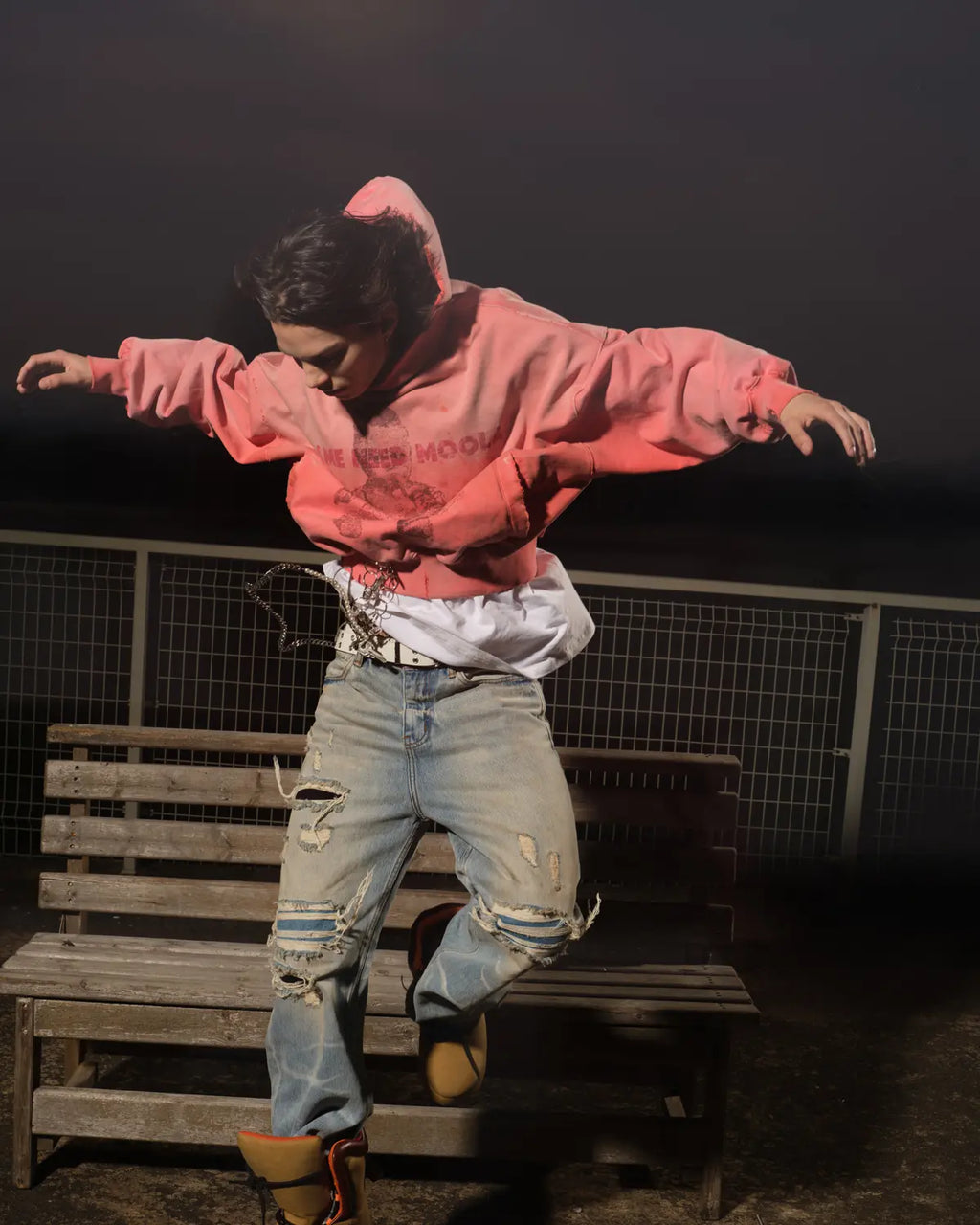 LNM Art Chantry-Inspired Distressed Graphic Hoodie