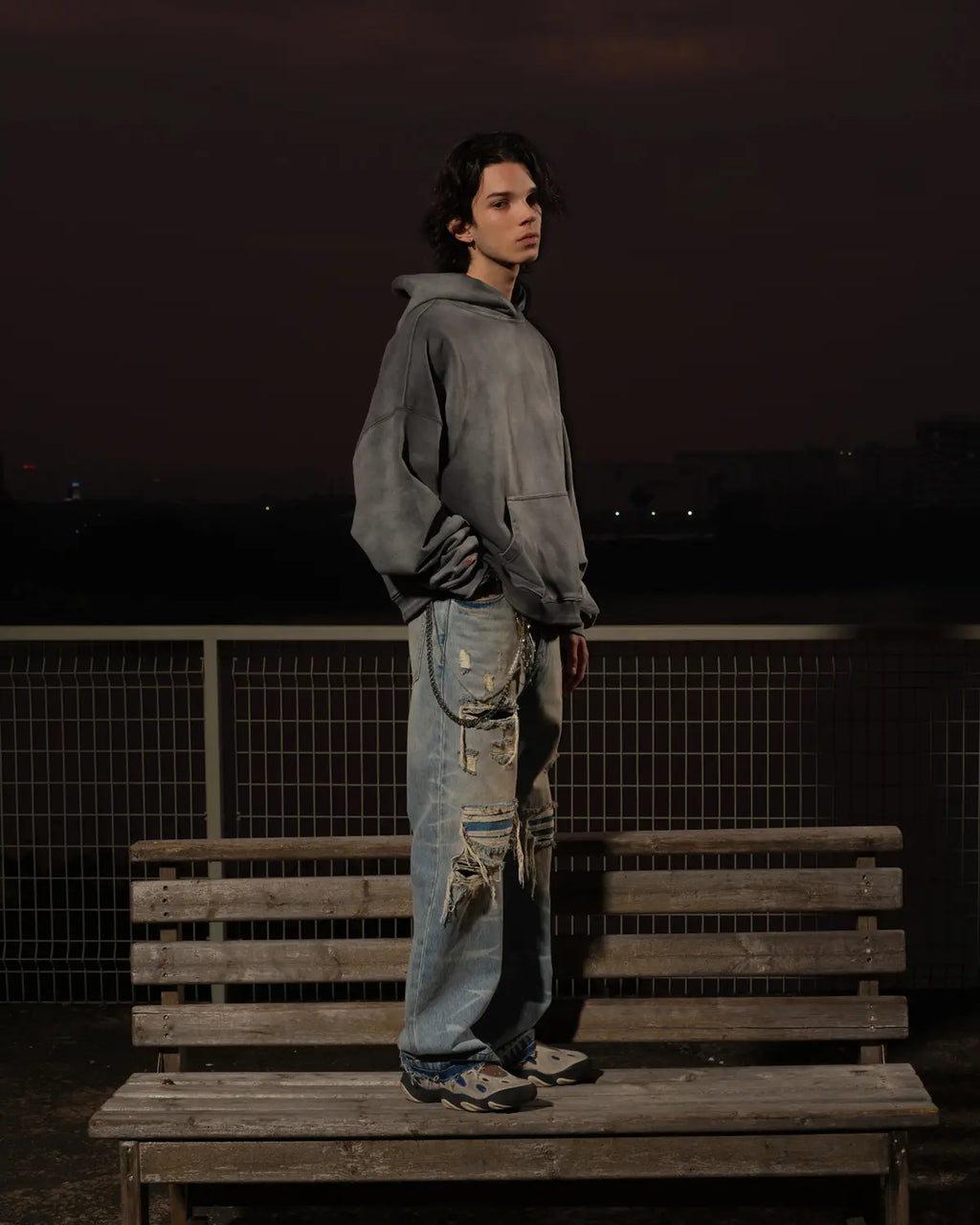 LNM Washed Grey Oversized Hoodie