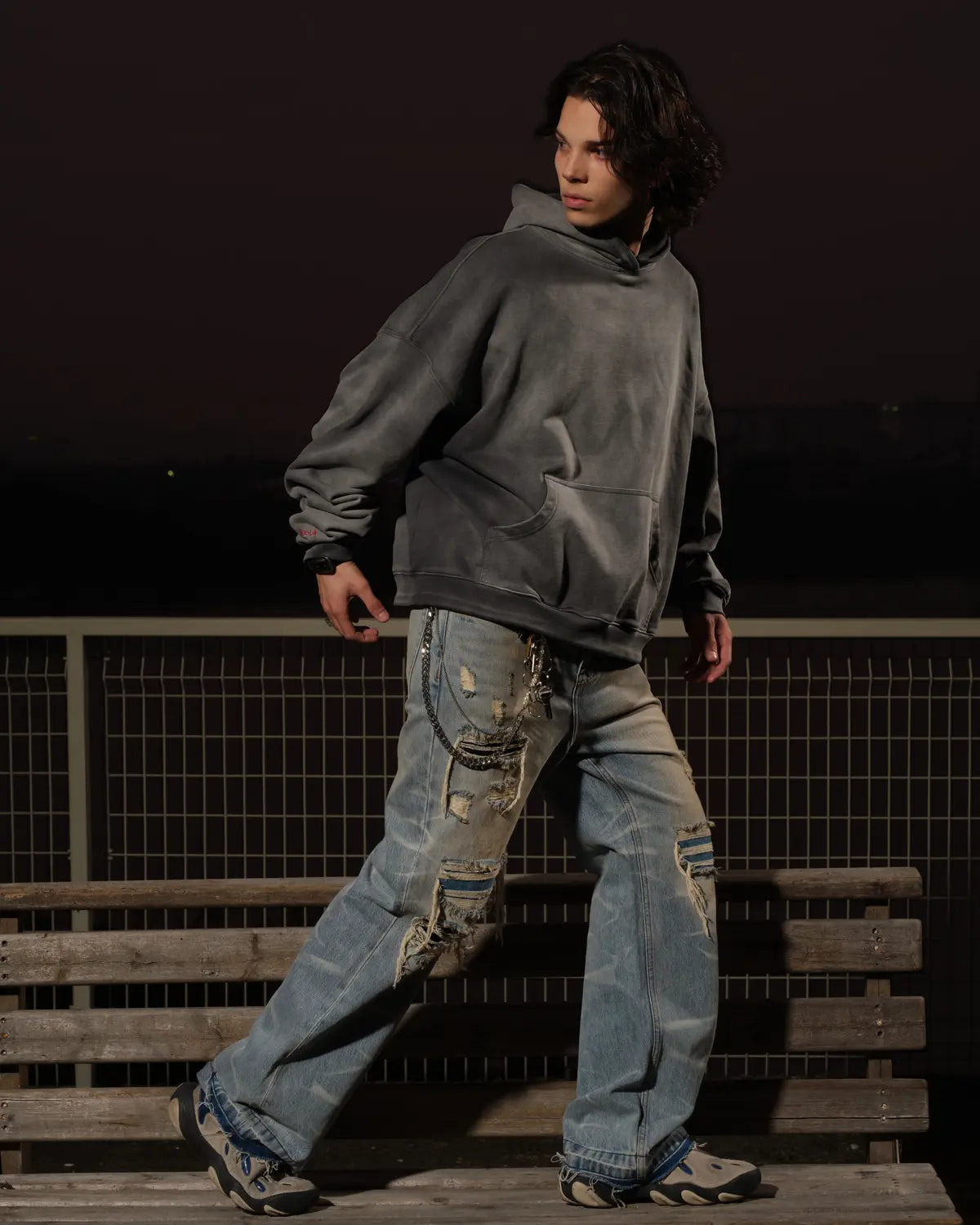 LNM Washed Grey Oversized Hoodie