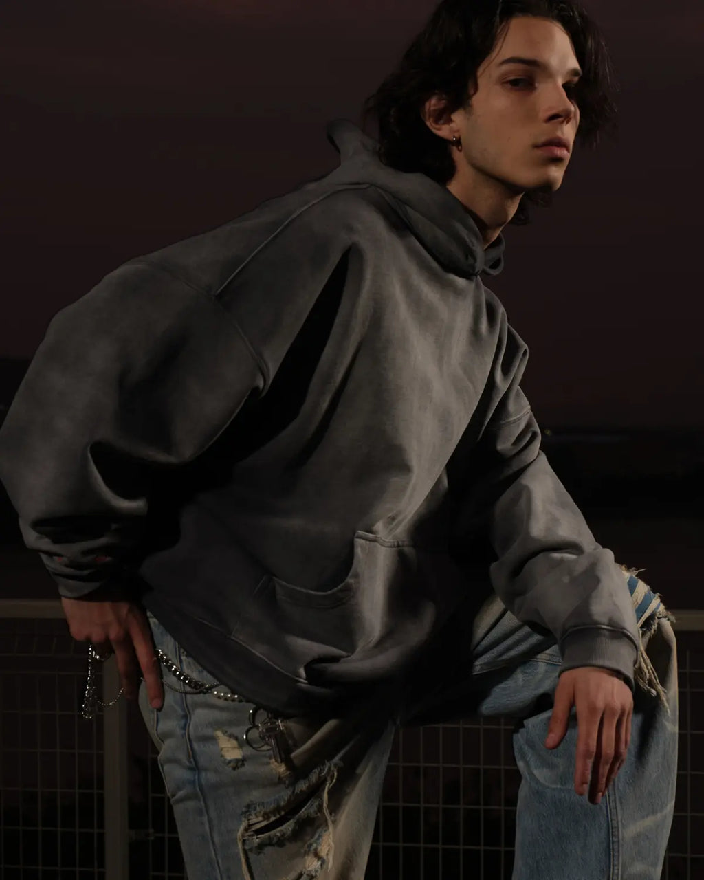 LNM Washed Grey Oversized Hoodie
