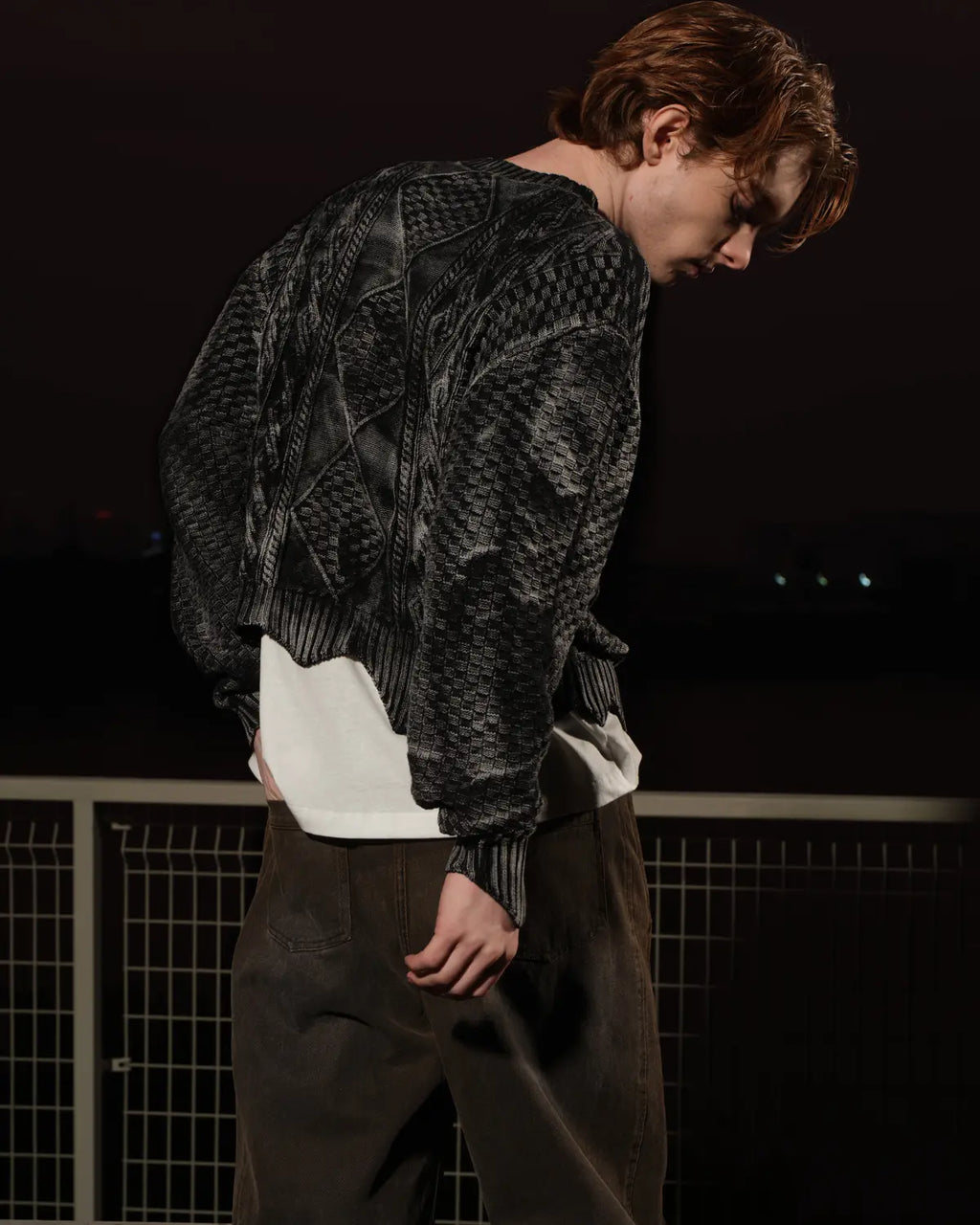 LNM Irregular Hem Drop-Shoulder Cropped Sweater