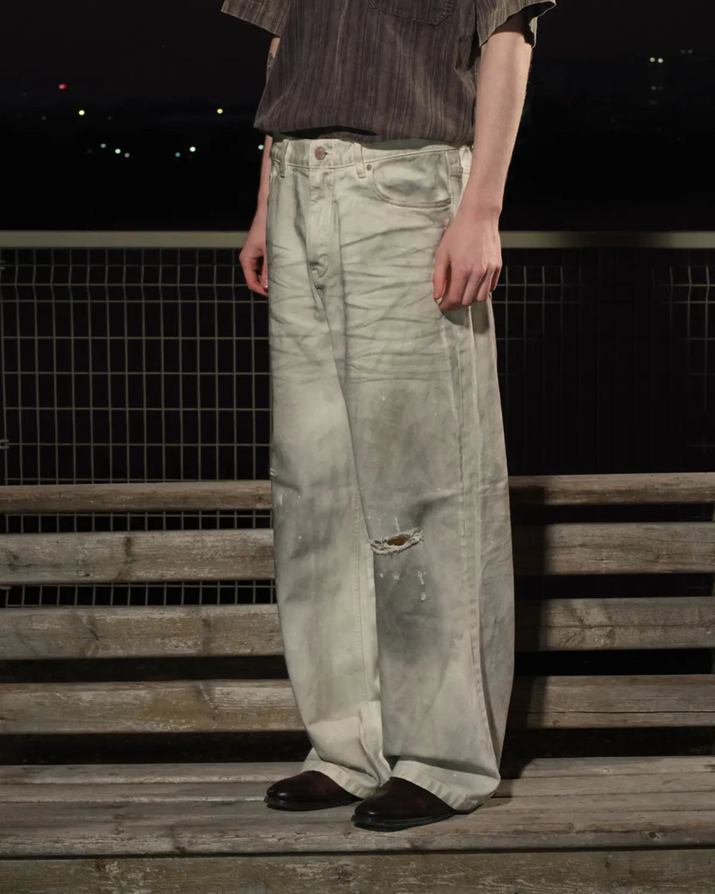 LNM Paint-Splatter Pleated Denim Jeans