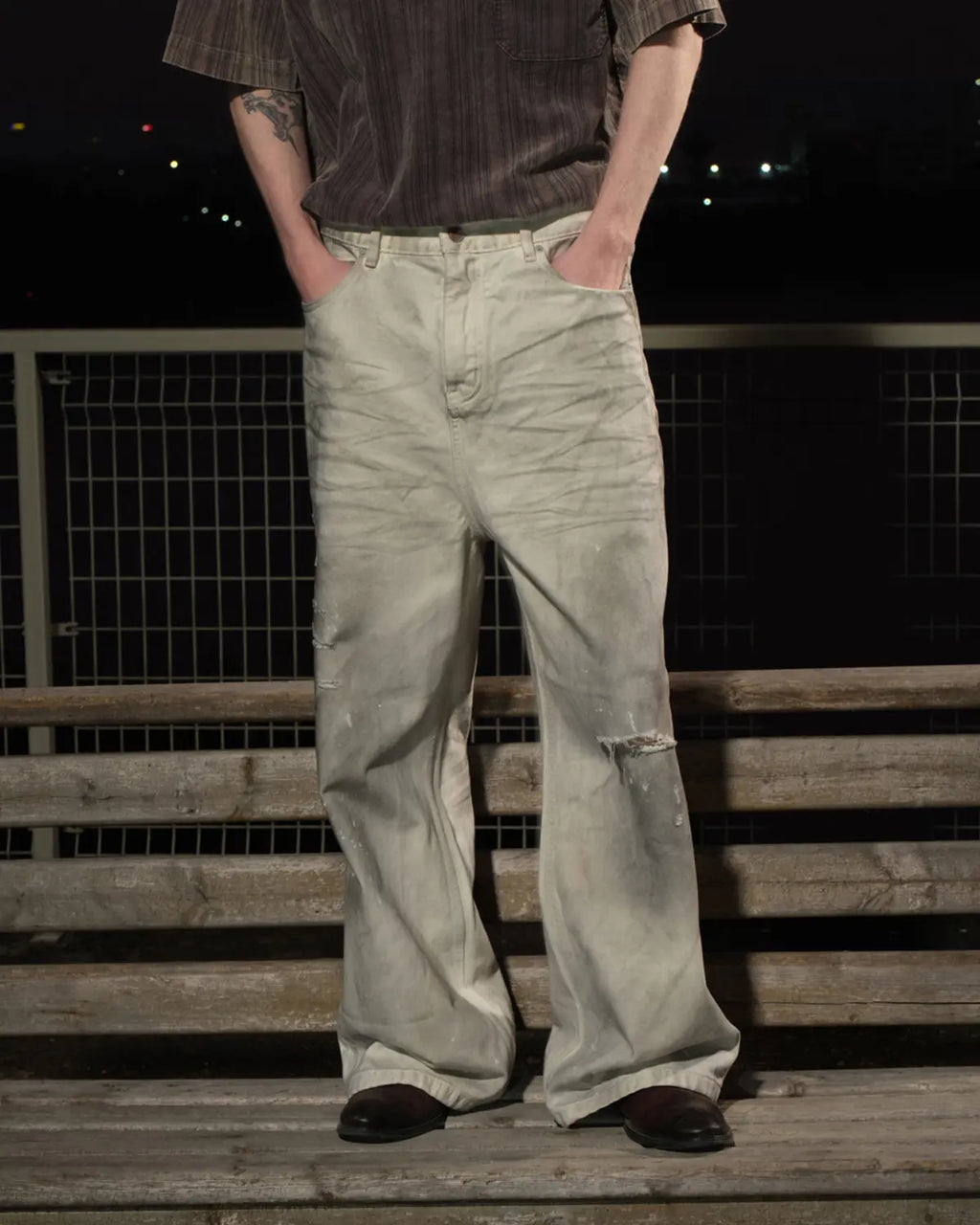 LNM Paint-Splatter Pleated Denim Jeans
